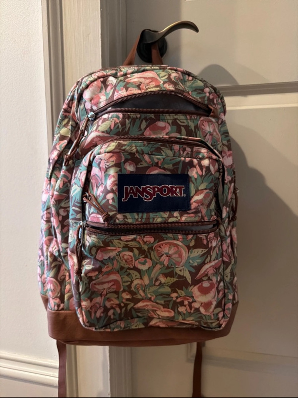 Jansport Floral Backpack in Pink, Mint & Brown Trim